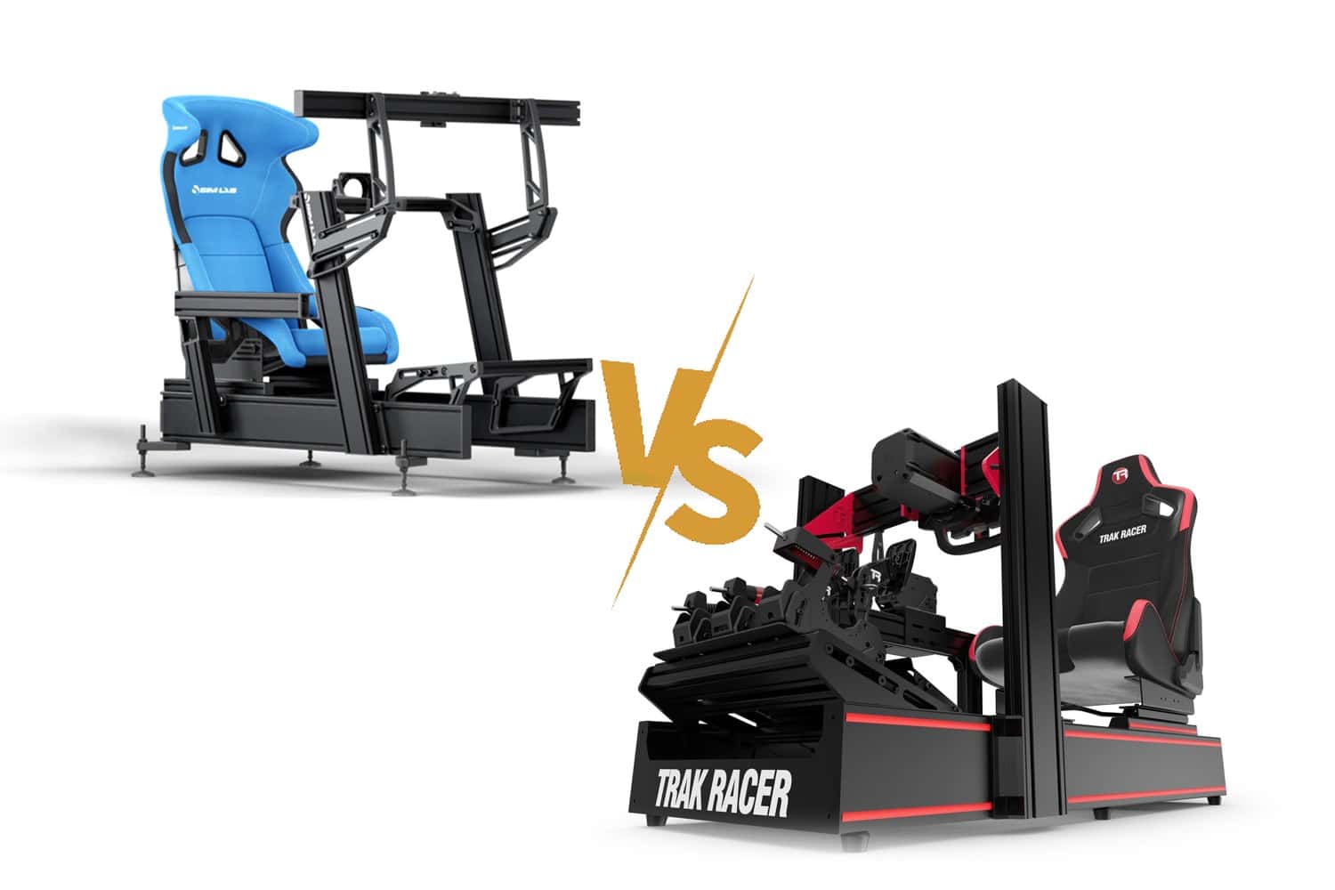 Sim-Lab versus Trak Racer De Sim-Lab P1X Pro-cockpit naast de Trak Racer TR160 V5-cockpit
